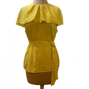 ASOS Yellow Size 6 Seersucker Ruffle Neck Short Sleeve With a Tie Belt